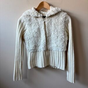 idoLL Y2K Knit Zip Up Hoodie with Faux Fur